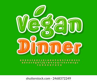 Vektorgrafik Eco Concept Vegan Dinner. Lustige glänzende Schrift. Helle verspielte Alphabet Buchstaben und Zahlen gesetzt.