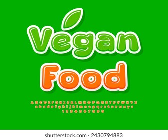 Vector eco concept Vegan Food. Creative Font. Bright Alphabet Letters and Numbers set.