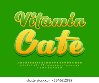 Concepto de vectores eco Vitamina Cafe. Fuente caligráfica de moda. Letras, números y símbolos luminosos de alfabeto