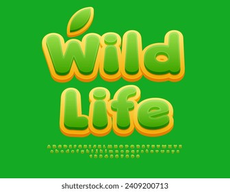 Vector eco concept Wild Life. Bright Alphabet Letters, Numbers and Symbols set. Artistic Font.