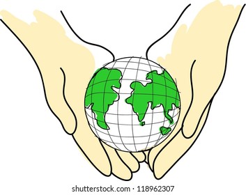 Vector eco design Earth protection concepts,Earth globe in hands protected.