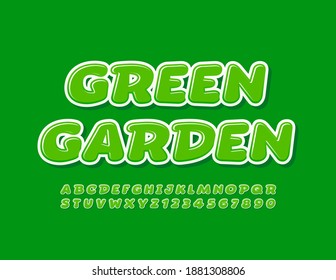 Vector eco emblem Green Garden. Funny modern Font. Creative Alphabet Letters and Numbers set