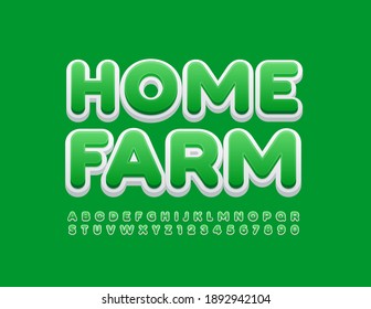 Vector eco emblem Home Farm. Green and White modern Font. Alphabet Letters and Numbers set