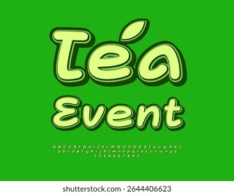 Vector Eco emblem Tea Event. Vintage Green Font. Retro style Alphabet Letters and Numbers