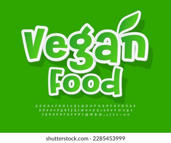 Vector eco Emblem Vegan Menu. Funny Green Font. Playful style Alphabet Letters, Numbers and Symbols set