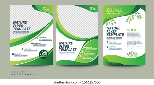 Vector eco flyer, poster, brochure, magazine cover template. Modern green leaf, environment design. - Vector