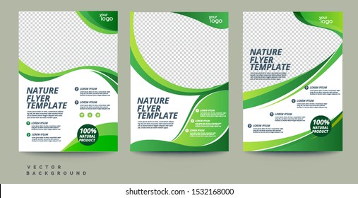 Vector eco flyer, poster, brochure, magazine cover template. Modern green leaf, environment design - Vector