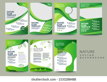 Vector eco flyer, poster, brochure, magazine cover template. Modern green leaf, environment design set - Vector