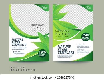 Vector Eco Flyer, Poster, Brochure, Magazine Cover Template. Modern Green Leaf, Environment Design - Vector