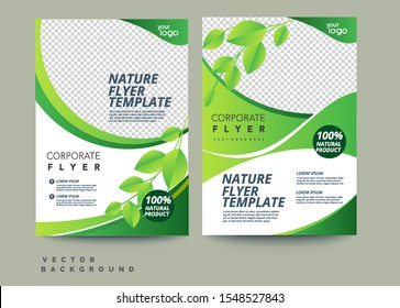 Vector eco flyer, poster, brochure, magazine cover template. Modern green leaf, environment design - Vector