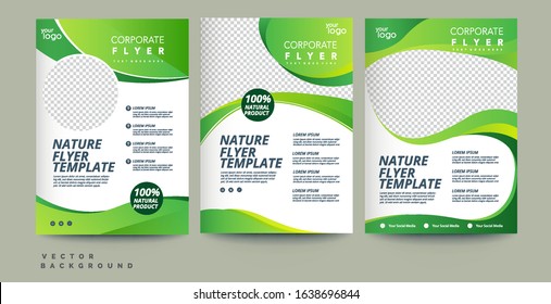 Vector eco flyer, poster, brochure, magazine cover template. Modern green leaf, environment design. - Vector