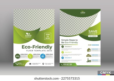 Vector eco flyer, poster, brochure, magazine cover template. Modern green leaf, environment design - Vector