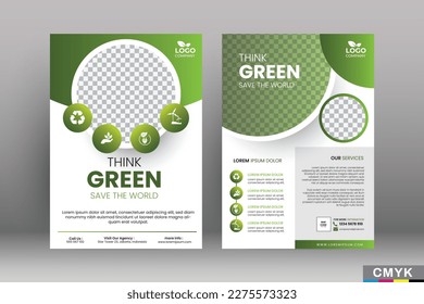 Vector eco flyer, poster, brochure, magazine cover template. Modern green leaf, environment design - Vector