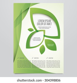 Vector Eco Flyer, Poster, Brochure, Magazine Cover Template. Modern Green Leaf, Environment Design.