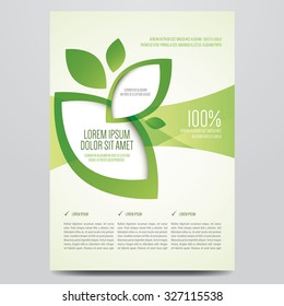 Vector Eco Flyer, Poster, Brochure, Magazine Cover Template. Modern Green Leaf, Environment Design.