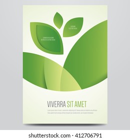 Vector eco flyer, poster, brochure, magazine cover template. Modern green leaf, environment design.