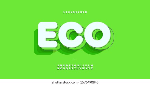 Vector eco font 3D bold color style trendy typography for t shirt, game, book, racing, infographics, motion graphics, video 10 eps