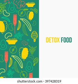 Vector eco food design template with fruit and vegetable icons in trendy linear style - abstract emblem for organic shop, healthy food, detox or vegetarian cafe