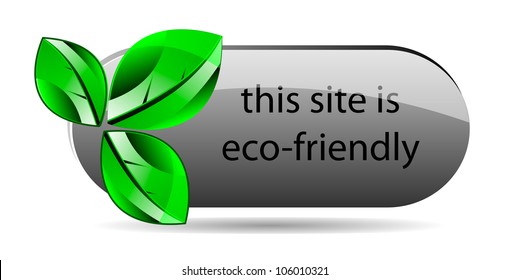 Vector eco friendly website icon with green leaf and reflection. Isolation over white background.