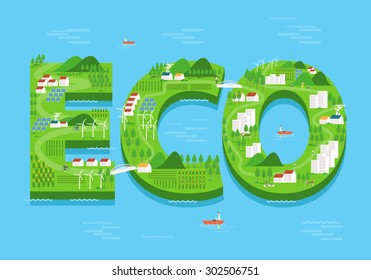 vector eco green city concept. flat design.environment and ecology background 
