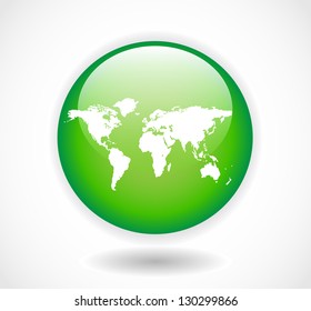 Vector eco green earth planet button with world map