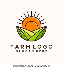 Vector eco green farm circle logo vector vintage icon flat farm logo natural green badge