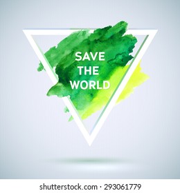 Vector eco green watercolor polygonal style ecology theme  on white background