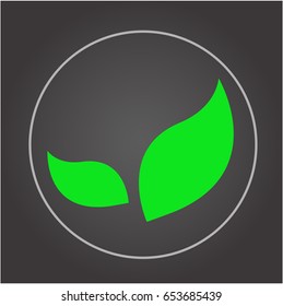 Vector Eco icon green leaf, vector illustration, green leaf located in a white circle and gray background.