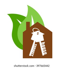 Vector eco icon home. house turnkey. Eco turnkey illustration. House turnkey Flat design style. 