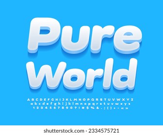 Vector eco icon Pure World with White modern Font. Cute 3D Alphabet Letters and Numbers