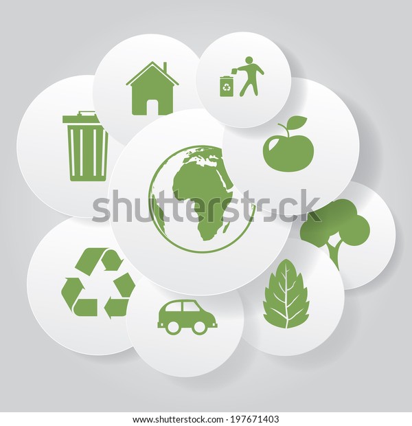 Vector eco icons in circle\
frames.