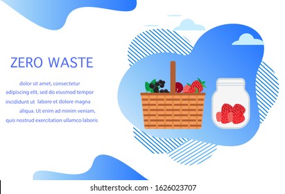 Vector Eco illustration Use ecological Reusable basket, jar, food. Zero Waste Management concept. Choosing eco friendly lifestyle, using reusable products Save the planet Design for website, print