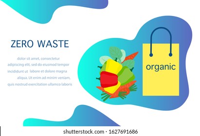 Vector Eco illustration Use ecological Reusable bag, food Zero Waste Management concept Choosing eco friendly lifestyle, using reusable products Save the planet Design for landing page, website, print