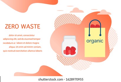 Vector Eco illustration Use ecological Reusable jar, pack, bag, food. Zero Waste Management concept. Choosing eco friendly lifestyle, using reusable products Save the planet Design for website, print