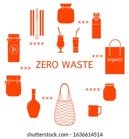 Vector Eco illustration Use ecological reusable bags, cocktail straws, string bag  Zero Waste Management concept Choosing eco friendly lifestyle, using reusable products Design for website, print