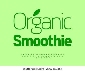 Vector Eco label Batido Ecológico. Fuente verde simple. Conjunto de letras y números del alfabeto moderno.