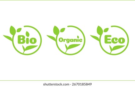 Vektor-Öko-Etiketten Bio Bio Eco mit Blattdesign