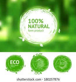 Vector Eco Labels With Sketch Drawing Design Elements
