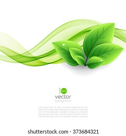 Vector eco leaves and green wave. Abstract ecology background