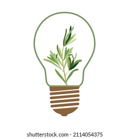 Vector eco light bulb icon with green leaf. Light bulb with tree inside vector. Natural energy icon isolated on white background