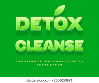 Vector eco logo Detox Cleanse. Stylish Green 3D Font. Trendy cool Alphabet Letters and Numbers set.	