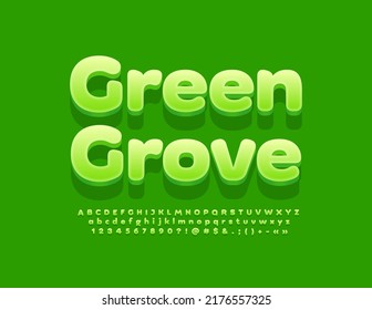 Vector eco logo Green Grove. Modern 3D Font. Bright Alphabet Letters and Numbers