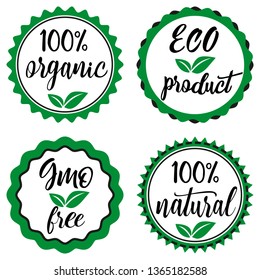 Vector eco, organic, bio badges or signs. Healthy food badges set for cafe, restaurants, products packaging etc.  