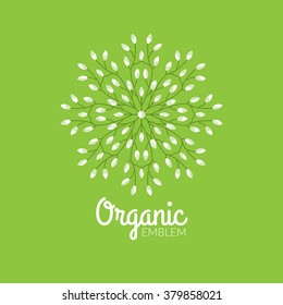 Vector eco organic emblem logo design template. Eco green concept of natural products.