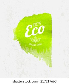Vector Eco poster concept. 100% Eco Organic Farm Label on Watercolor background. 