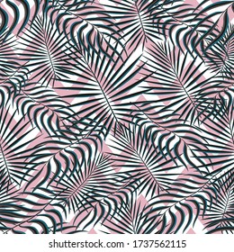 Vector, Eco Repeated Exotic Vector Leaf. Bright Seamless Spring Graphic Fabric. Green Seamless Plant Graphic Illustration. Light Seamless Pattern. Tropical, Lines Pattern Zig Zag