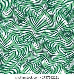 Vector, Eco Seamless Fashion Vector Fabric. Bright Seamless Tree Graphic Textile. Pattern Spring Repeated Botanical Graphic Texture. Green Seamless Pattern. Zig Zag Lines Tropical,