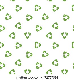 Vector eco seamless pattern with recycle sign. Ecology design for background and textures. Objects isolated on a white background. Flat cartoon illustration.