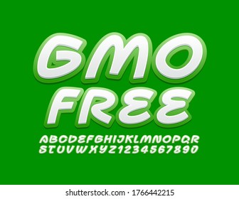 Vector eco firma GMO Free. Fuente creativa blanca y verde. Letras y números alfabetos modernos