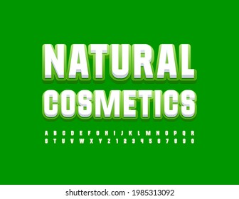 Vector eco sign Natural Cosmetic with Stylish Font. Green and White Alphabet Letters and Numbers set